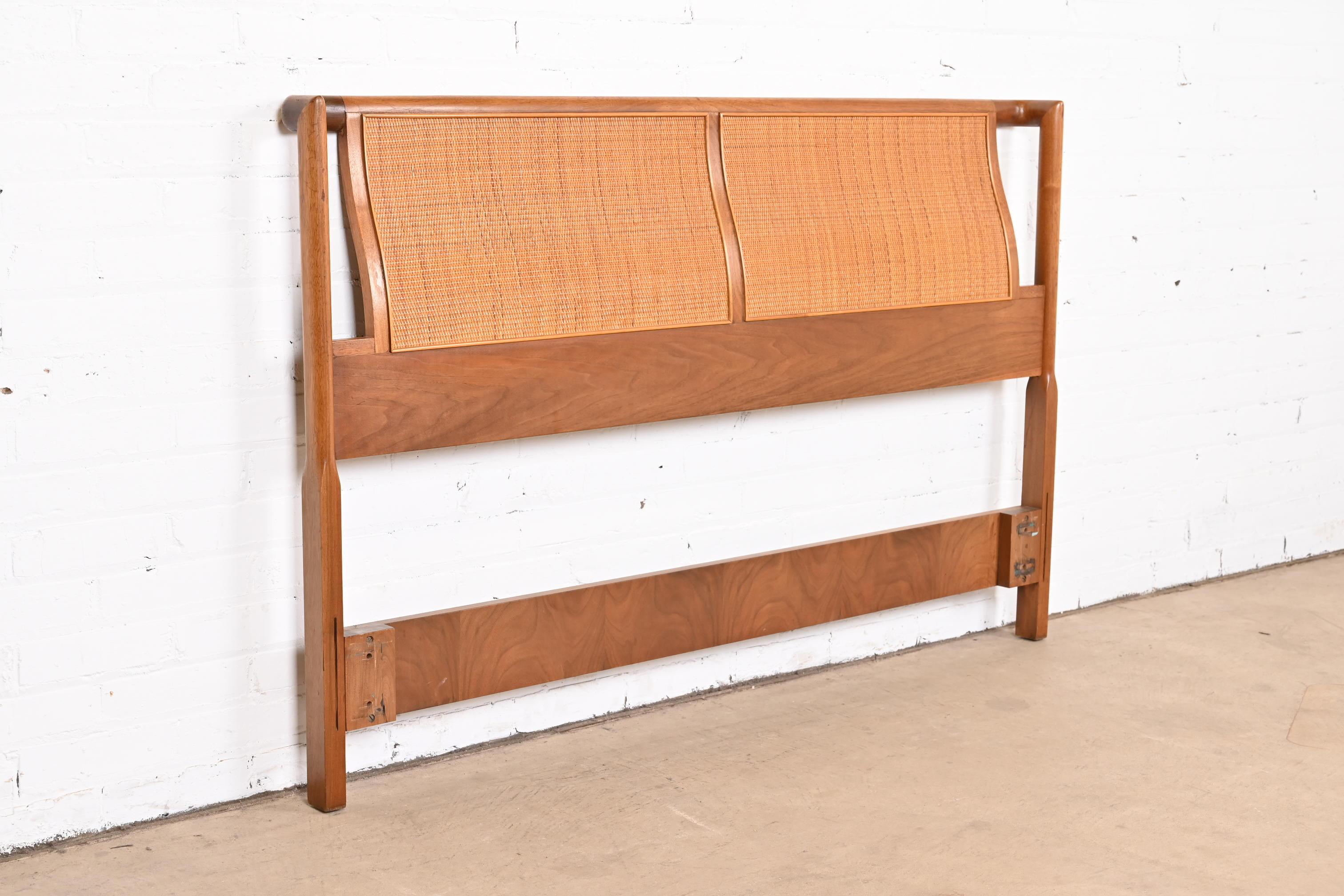American Barney Flagg for Drexel Parallel Walnut and Cane Full Size Headboard For Sale