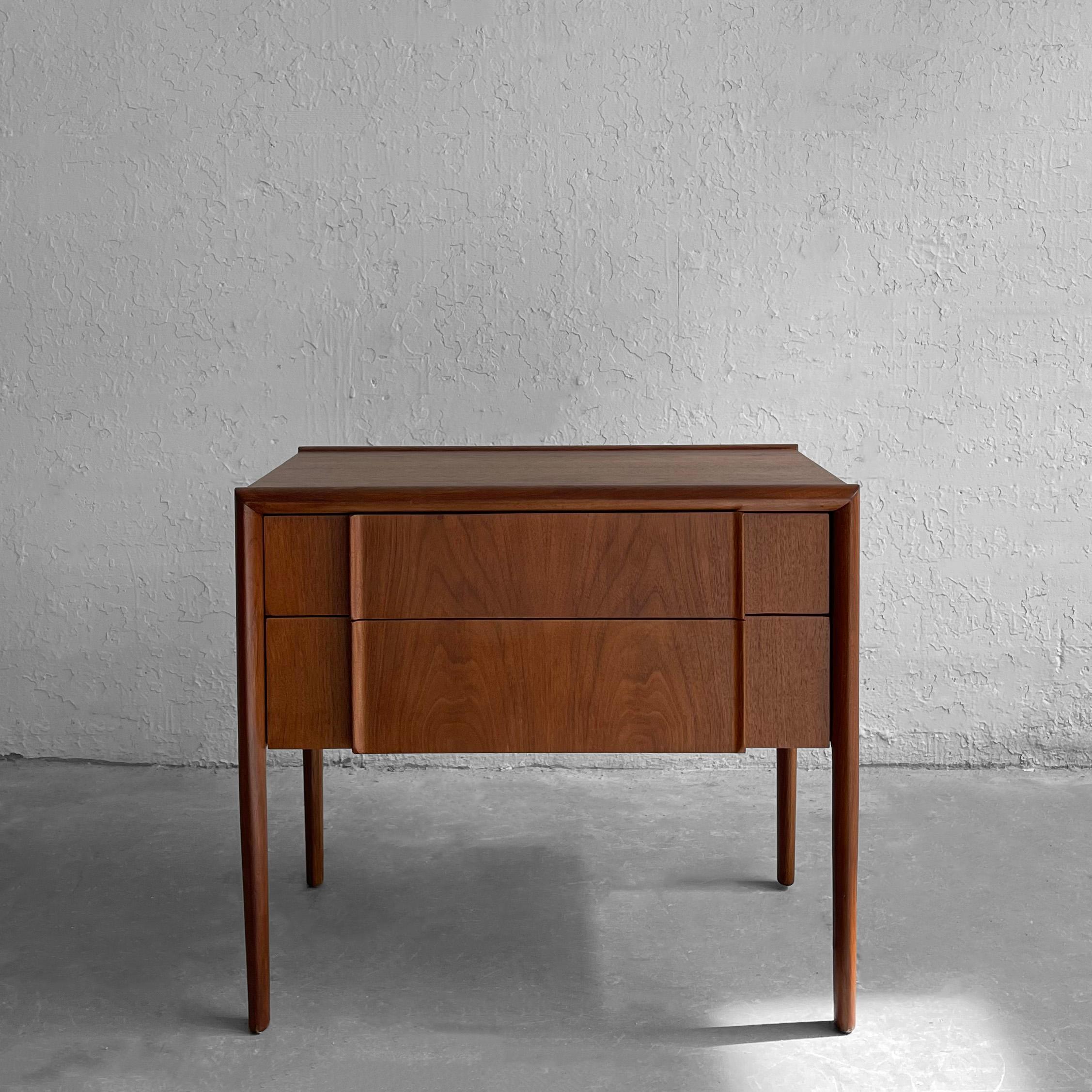 Sleek, minimal, Mid-Century Modern, walnut nightstand by Barney Flagg for Drexel Furniture from the 