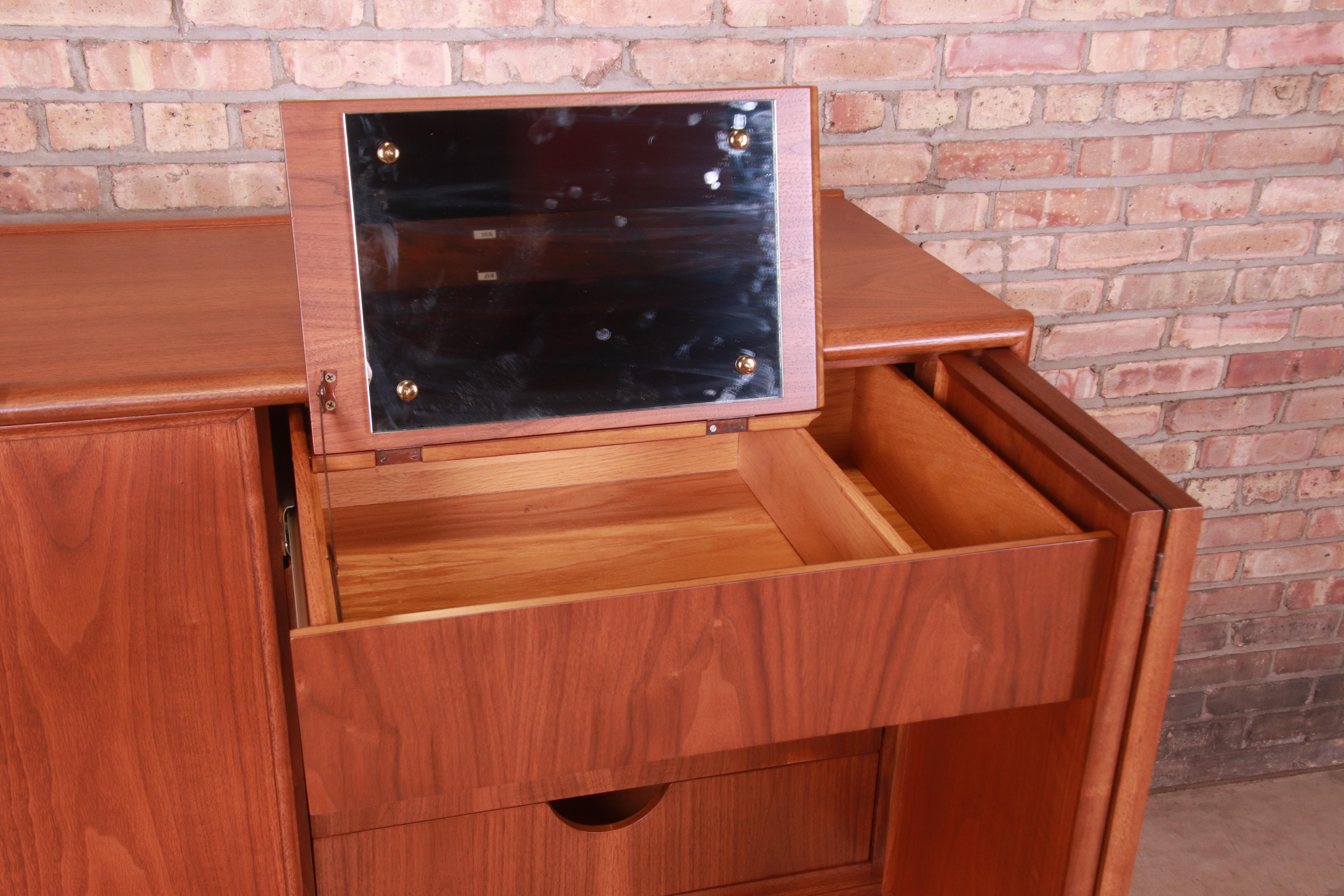 Mirror Barney Flagg for Drexel Parallel Walnut Gentleman's Chest, Newly Refinished