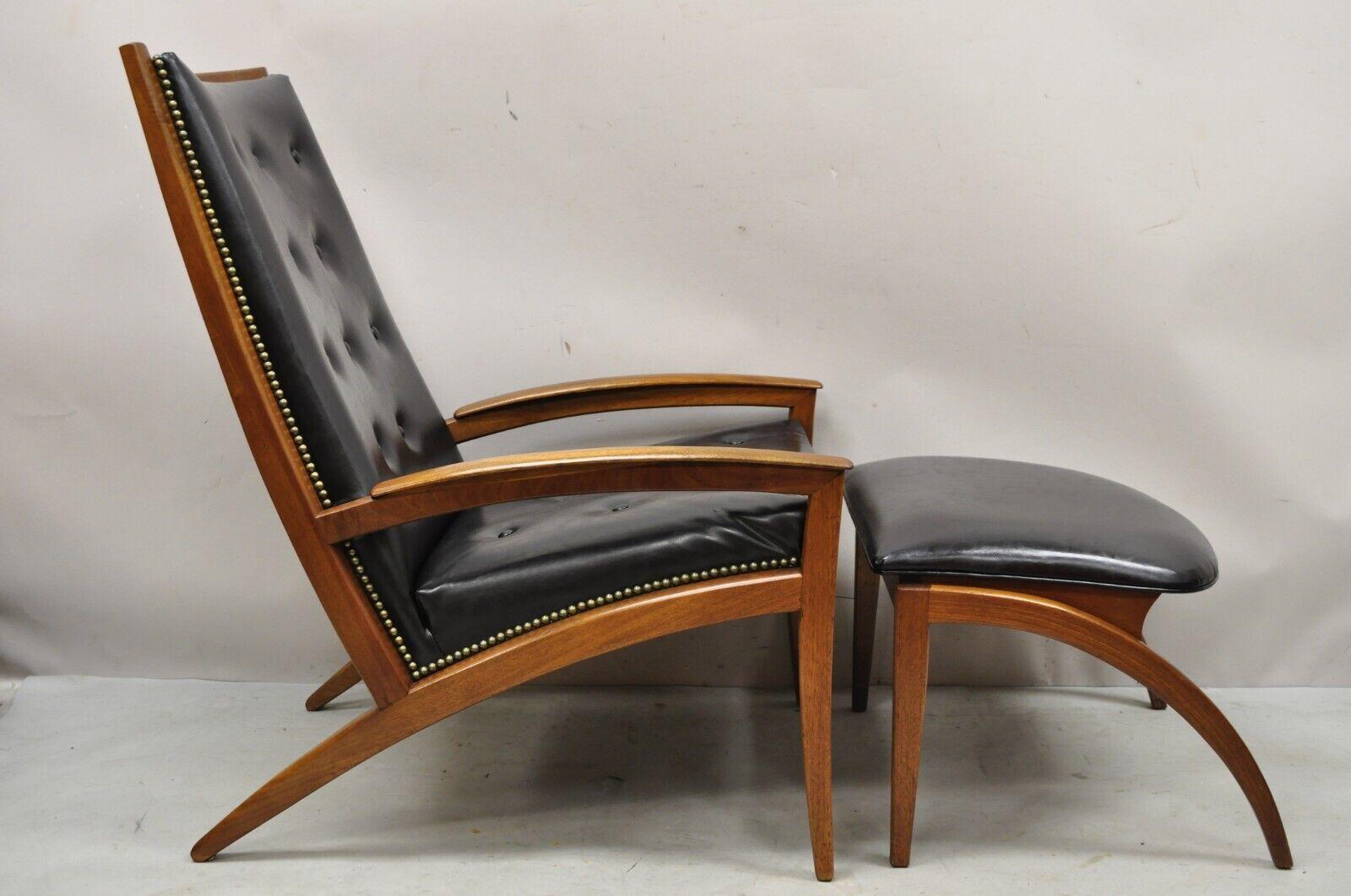 Barney Flagg for Drexel Parallel walnut sculpted Lounge chair and ottoman. Item features a lounge chair with matching ottoman, solid wood construction, beautiful wood grain, original label, tapered legs, very nice vintage set, sleek sculptural form.