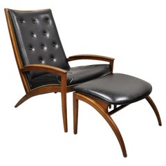 Barney Flagg for Drexel Parallel Walnut Sculpted Lounge Chair and Ottoman