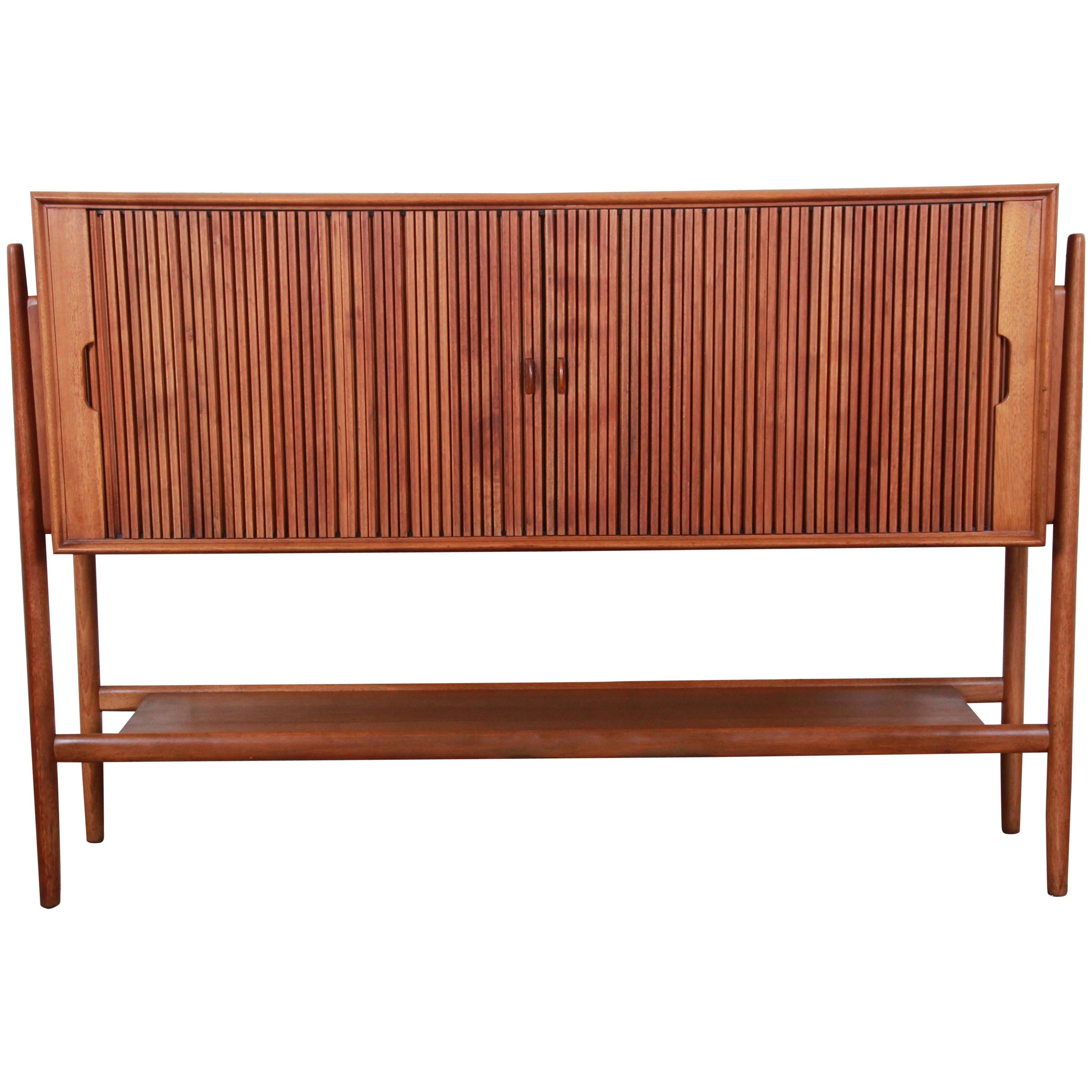 Barney Flagg for Drexel Parallel Walnut Tambour Door Sideboard Credenza