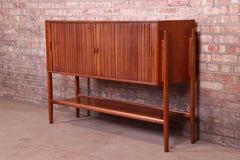 Barney Flagg for Drexel Parallel Walnut Tambour Door Sideboard, Newly Restored
