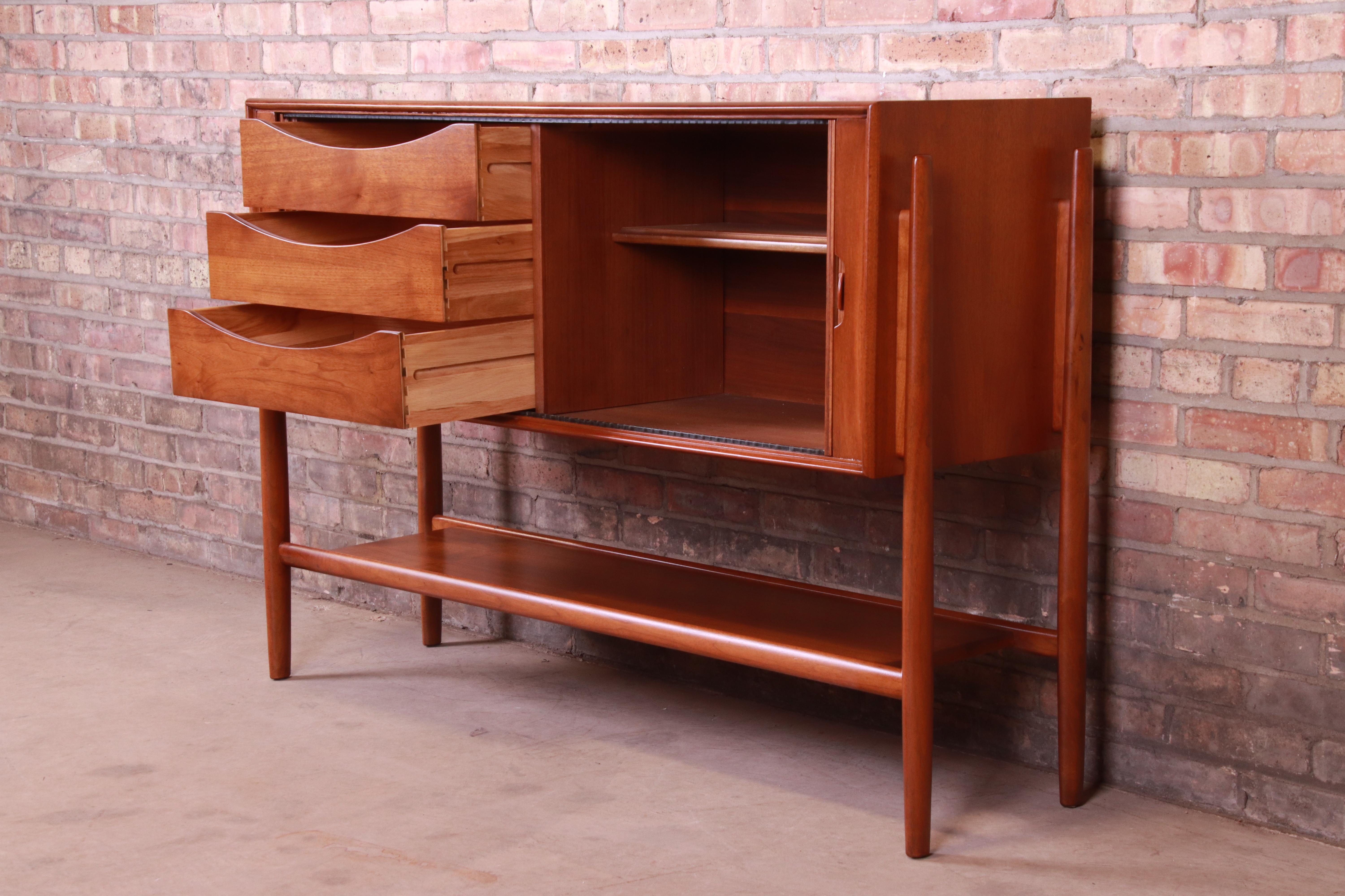 Mid-20th Century Barney Flagg for Drexel Parallel Walnut Tambour Door Sideboard, Newly Restored