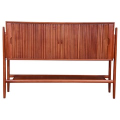 Barney Flagg for Drexel Parallel Walnut Tambour Door Sideboard, Newly Restored