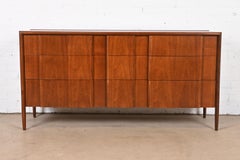 Barney Flagg for Drexel Sculpted Walnut Triple Dresser, Newly Refinished