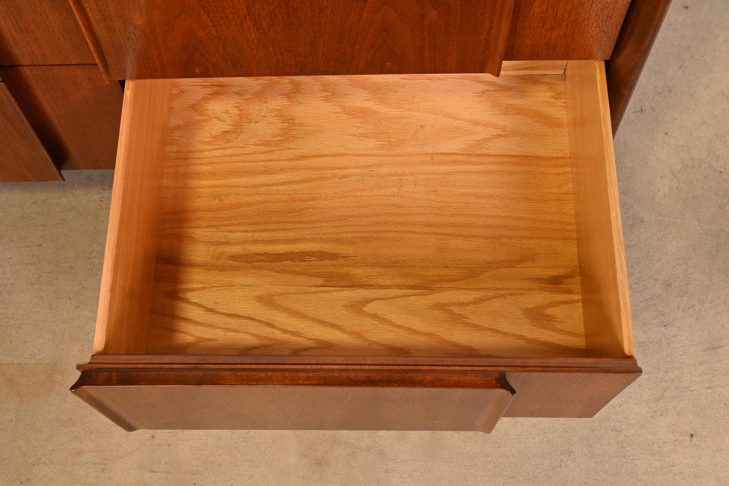 Mid-20th Century Barney Flagg for Drexel Sculpted Walnut Triple Dresser, Newly Refinished For Sale