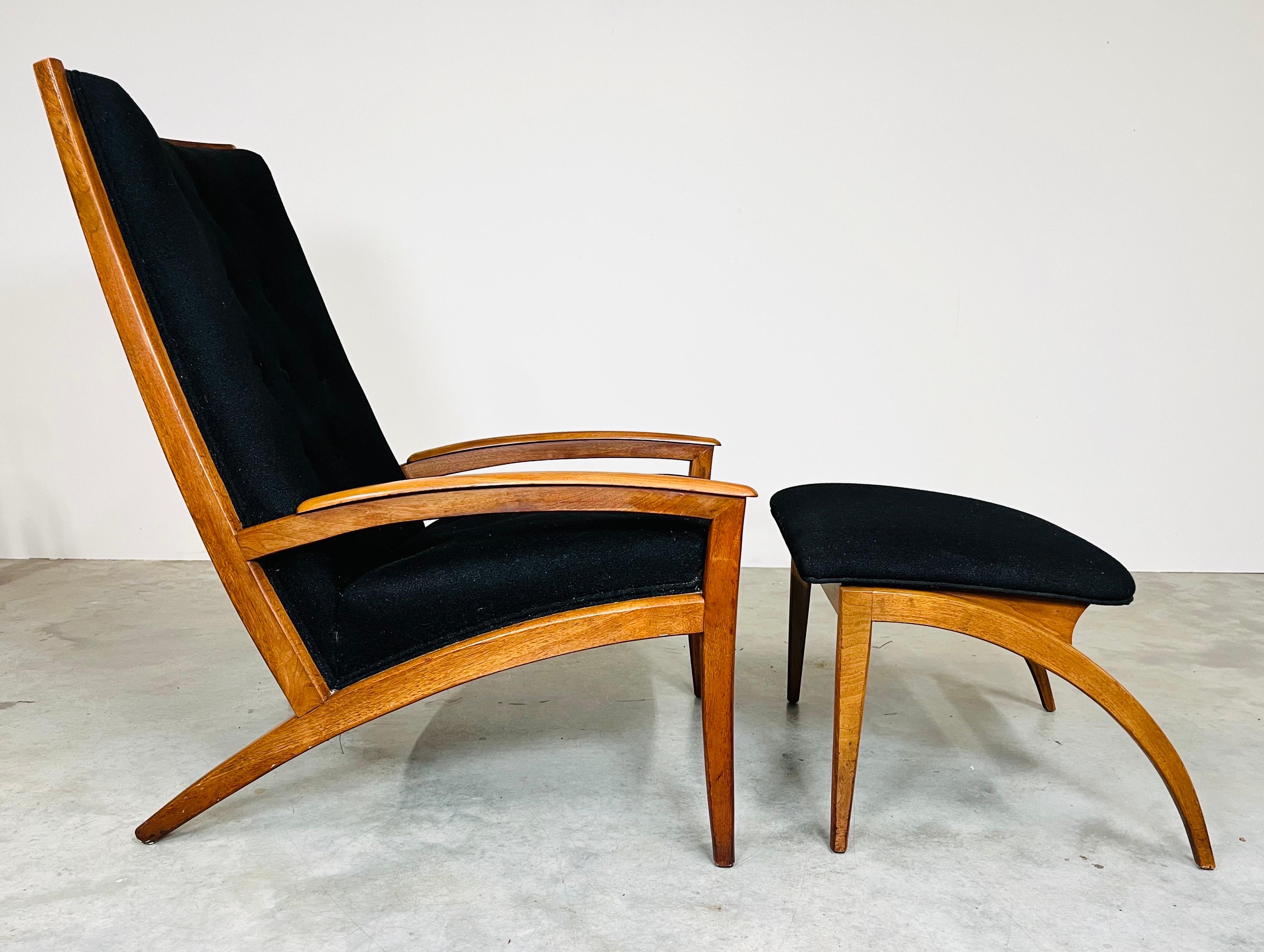Mid-Century Modern Barney Flagg for Drexel Sculptural Walnut “Parallel” Lounge Chair & Ottoman  For Sale