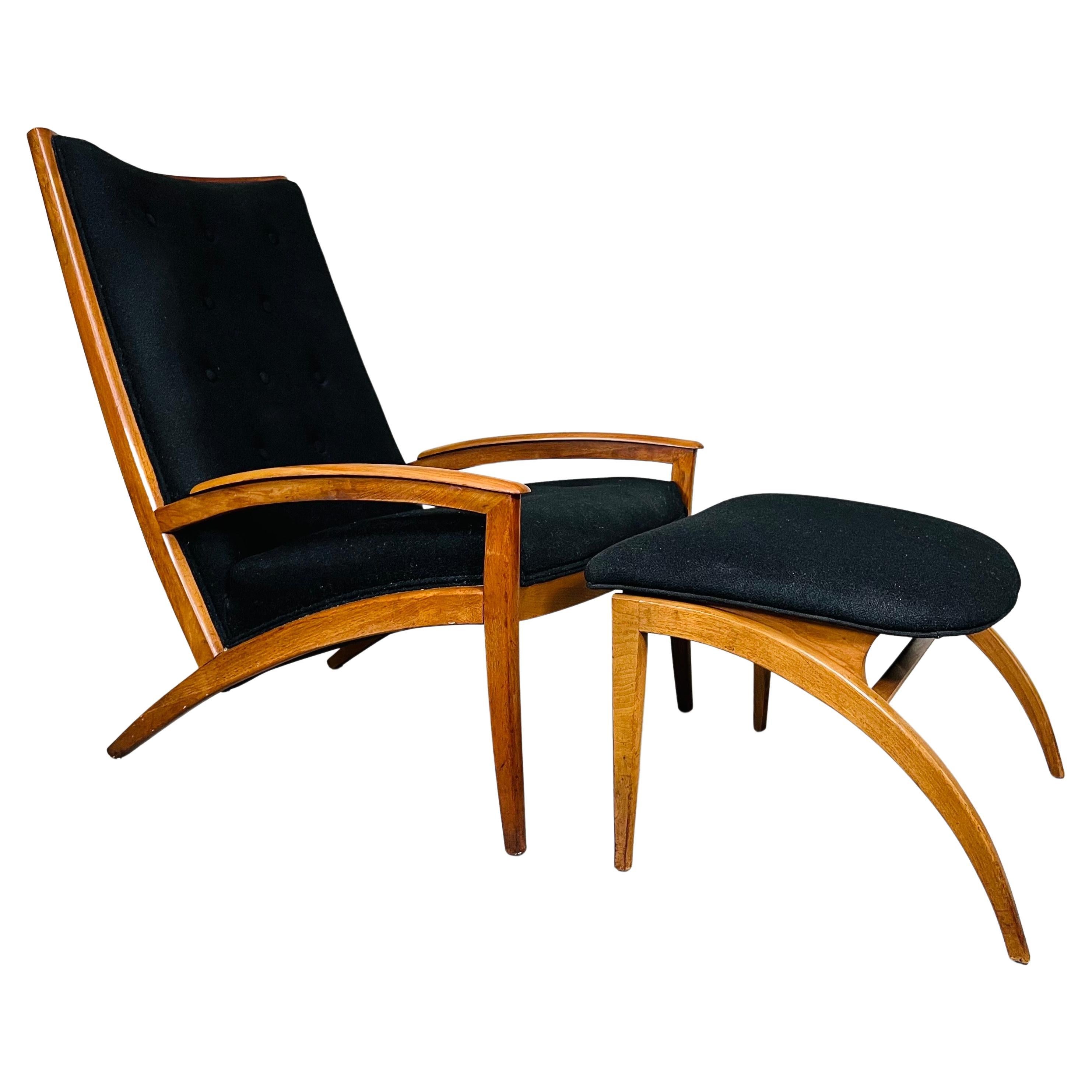 Barney Flagg for Drexel Sculptural Walnut “Parallel” Lounge Chair & Ottoman  For Sale