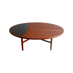 Barney Flagg "Parallel" Midcentury Coffee Table in Walnut and Leather by Drexel