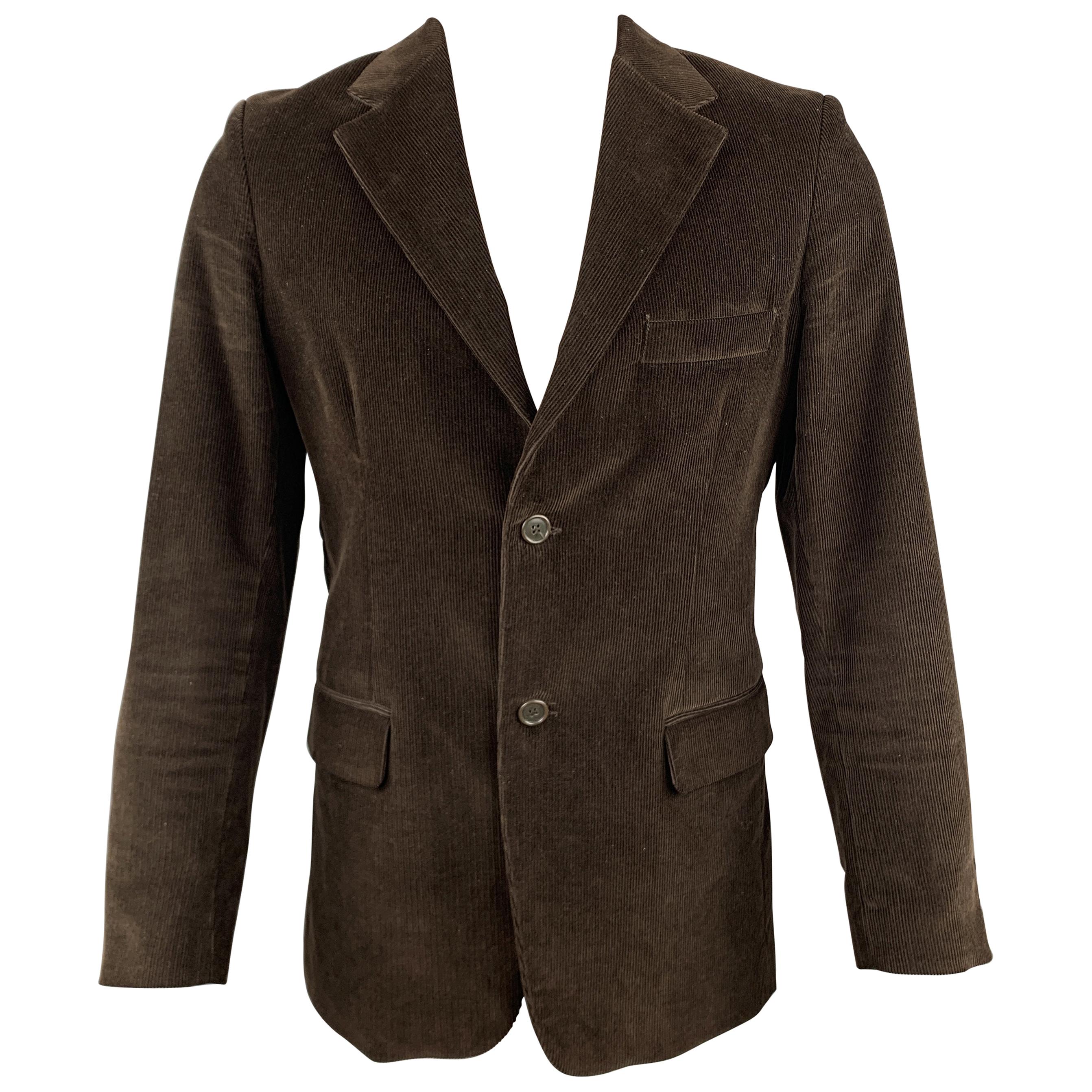 BARNEY'S CO-OP Size 36 Black Corduroy Cotton Notch Lapel Sport Coat