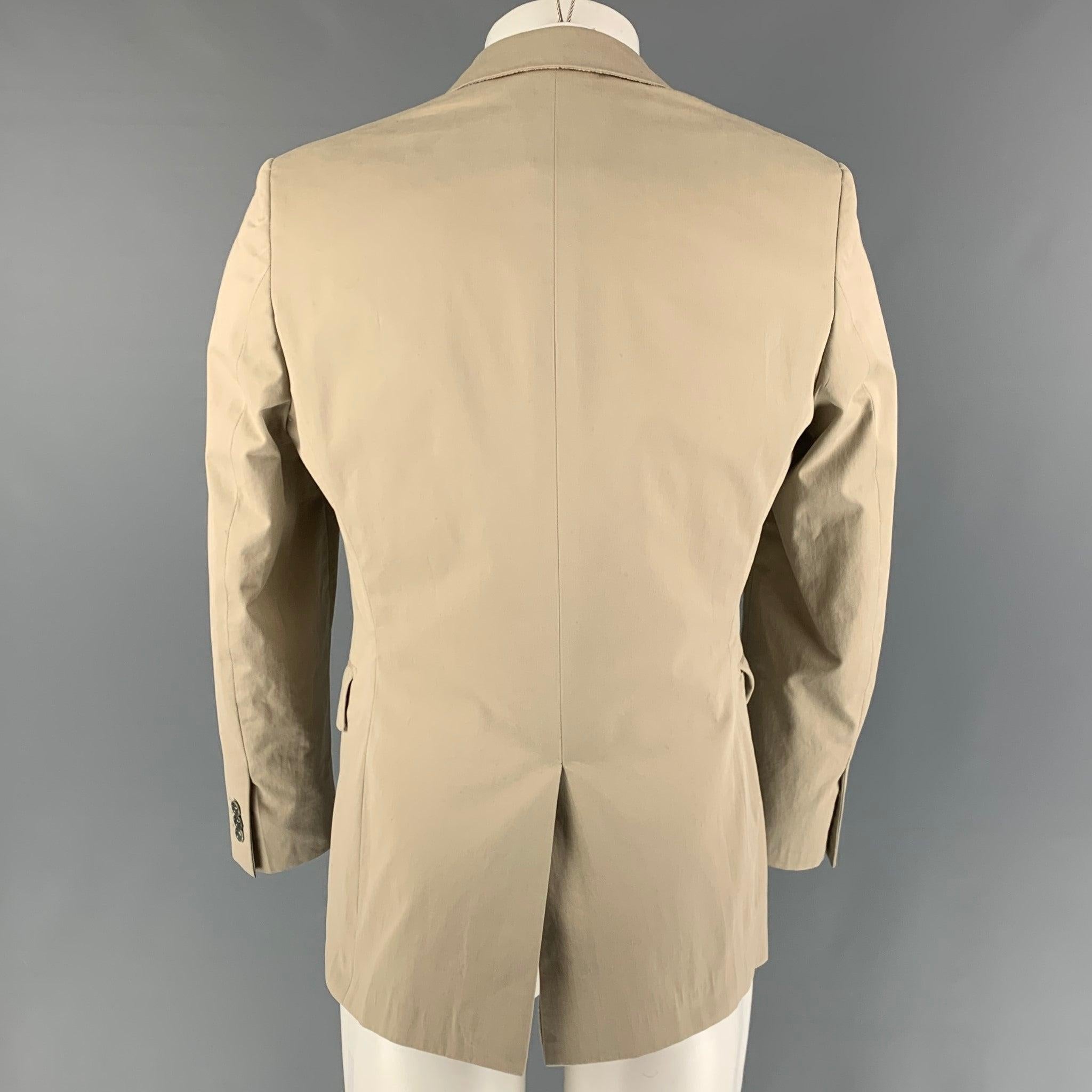 Beige BARNEY'S CO-OP Size 36 Khaki Cotton Notch Lapel Sport Coat