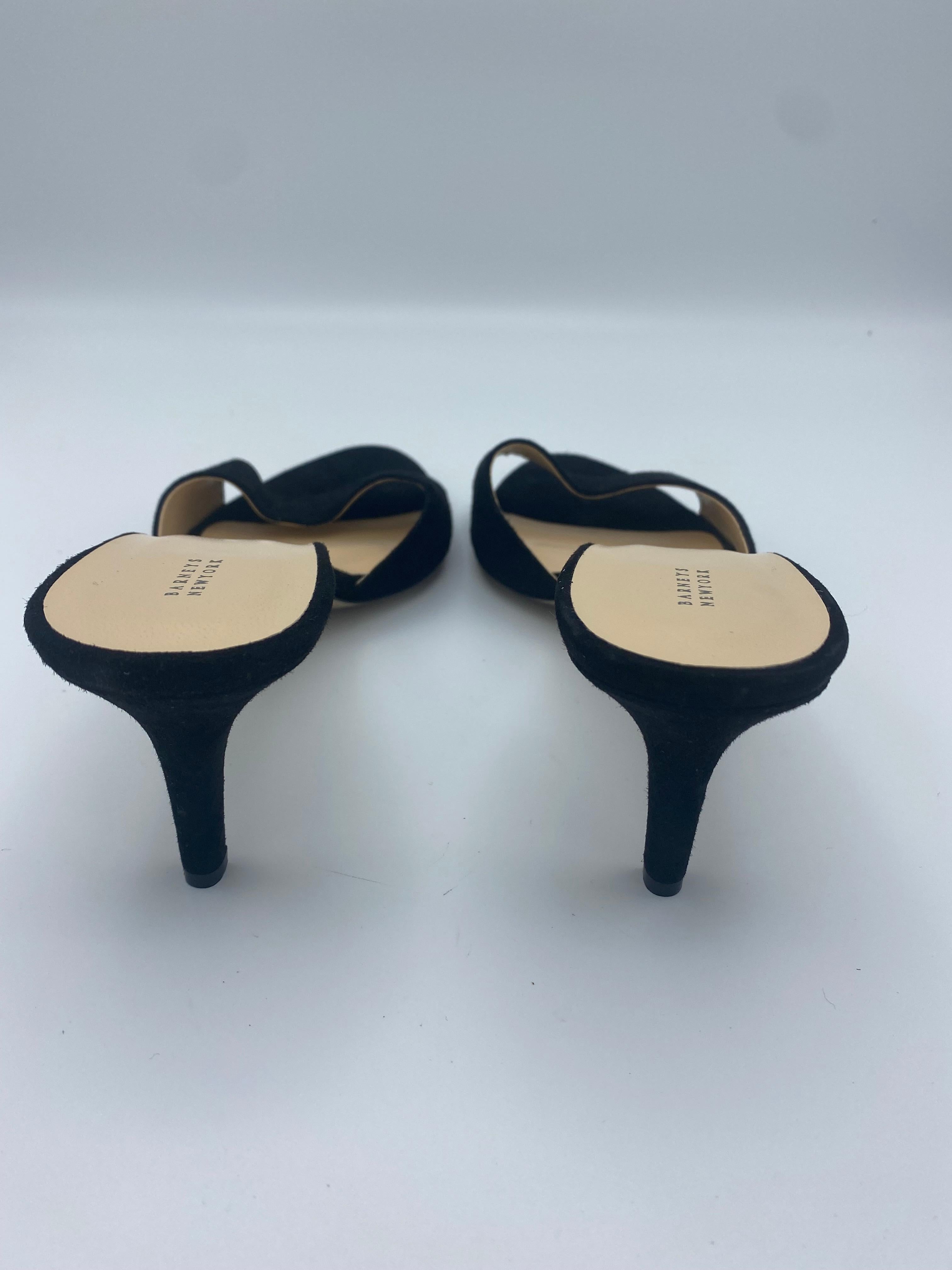 Women's Barneys New York Black Suede Mules Heels, Size 41.5 For Sale