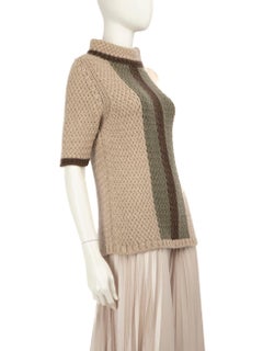 Barneys New York Brown Cashmere Stripe Knit Top Size S