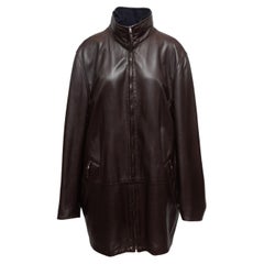 Barney's New York Brown & Navy Reversible Leather & Wool Jacket