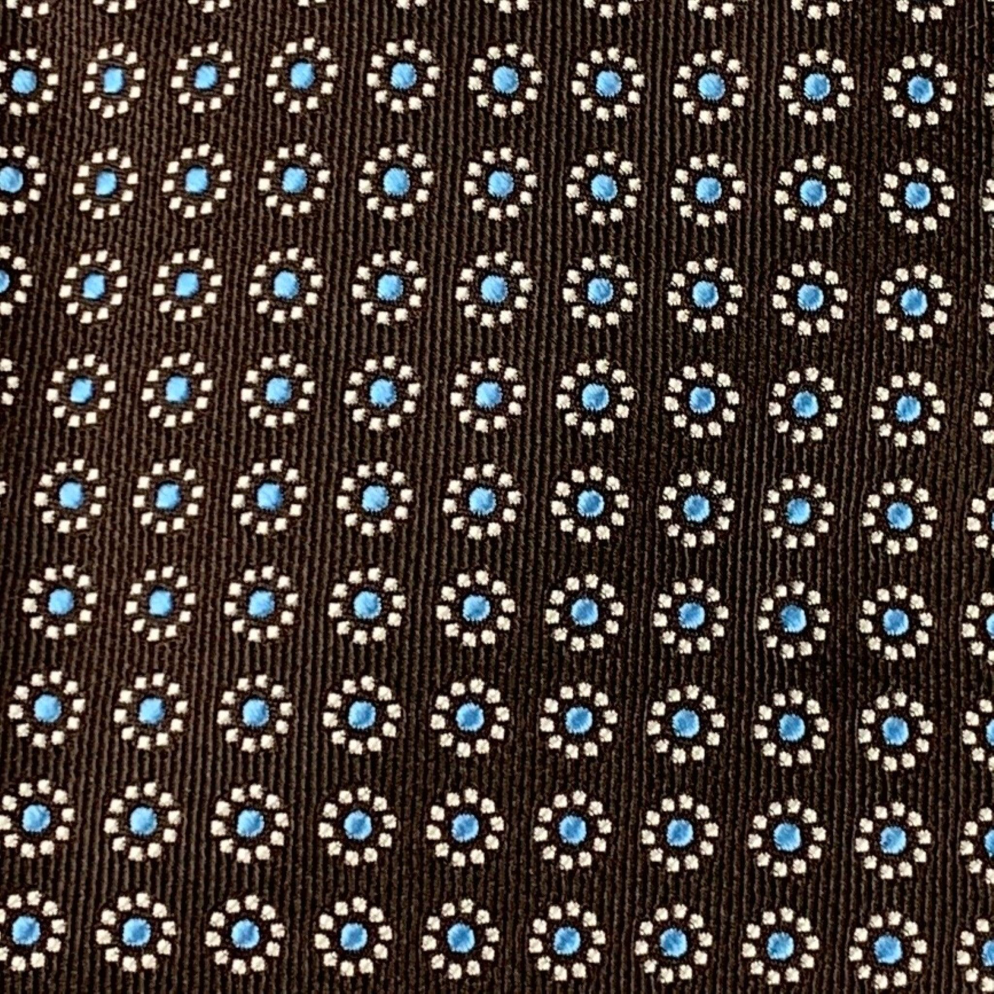 BARNEYS NEW YORK Brown White Light Blue Abstract Floral Silk Tie In Good Condition For Sale In San Francisco, CA