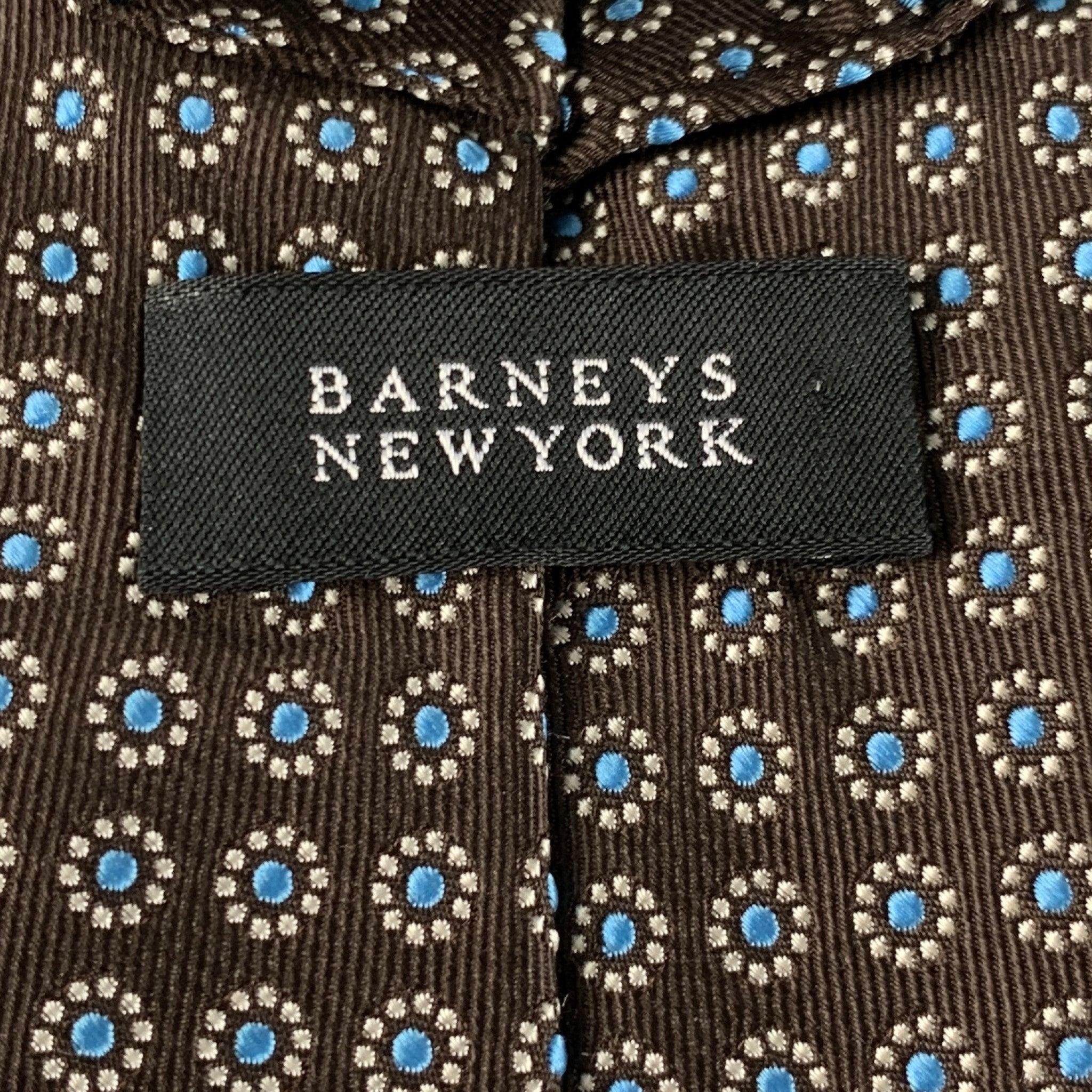 Men's BARNEYS NEW YORK Brown White Light Blue Abstract Floral Silk Tie For Sale