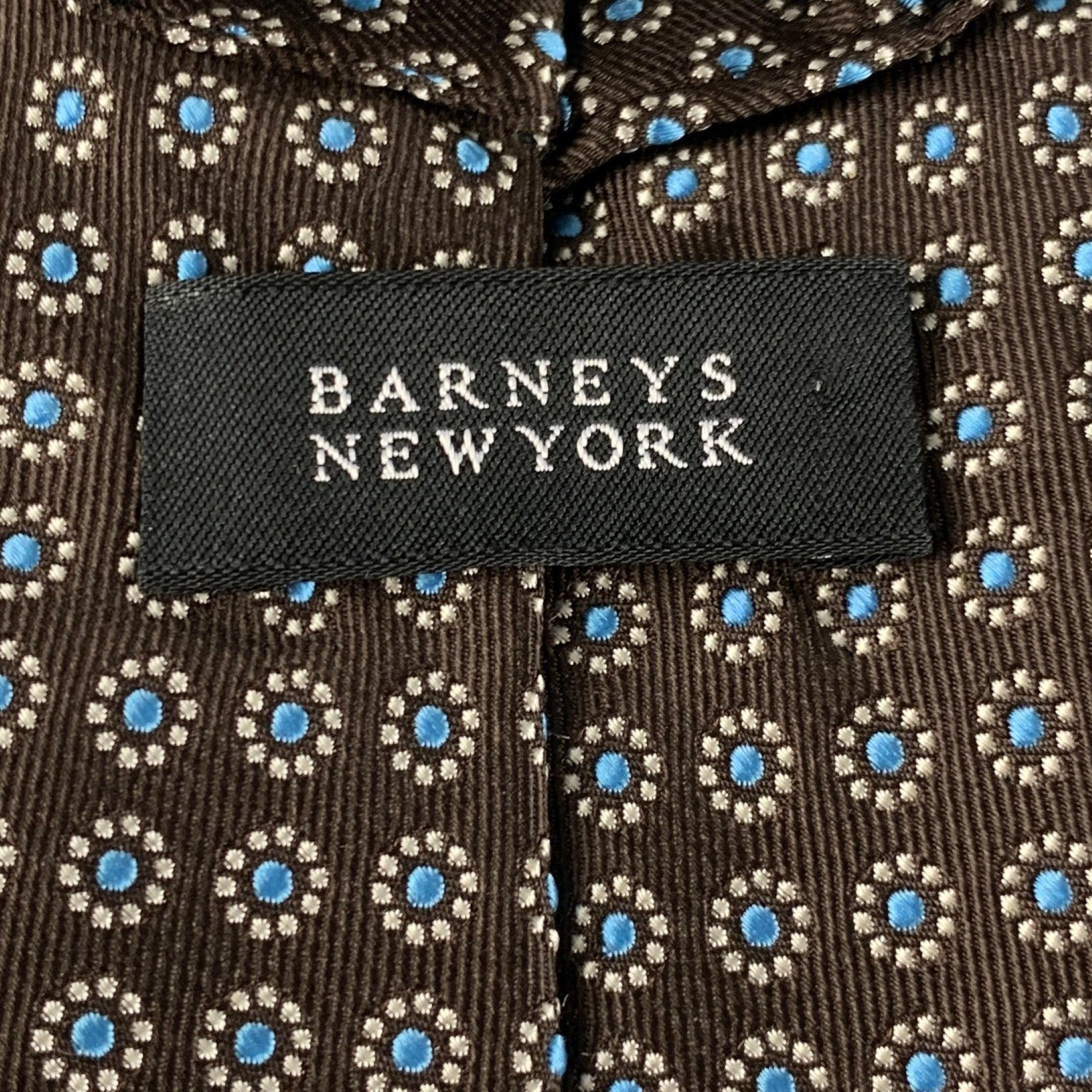 BARNEYS NEW YORK Brown White Light Blue Abstract Floral Silk Tie im Zustand „Gut“ im Angebot in San Francisco, CA