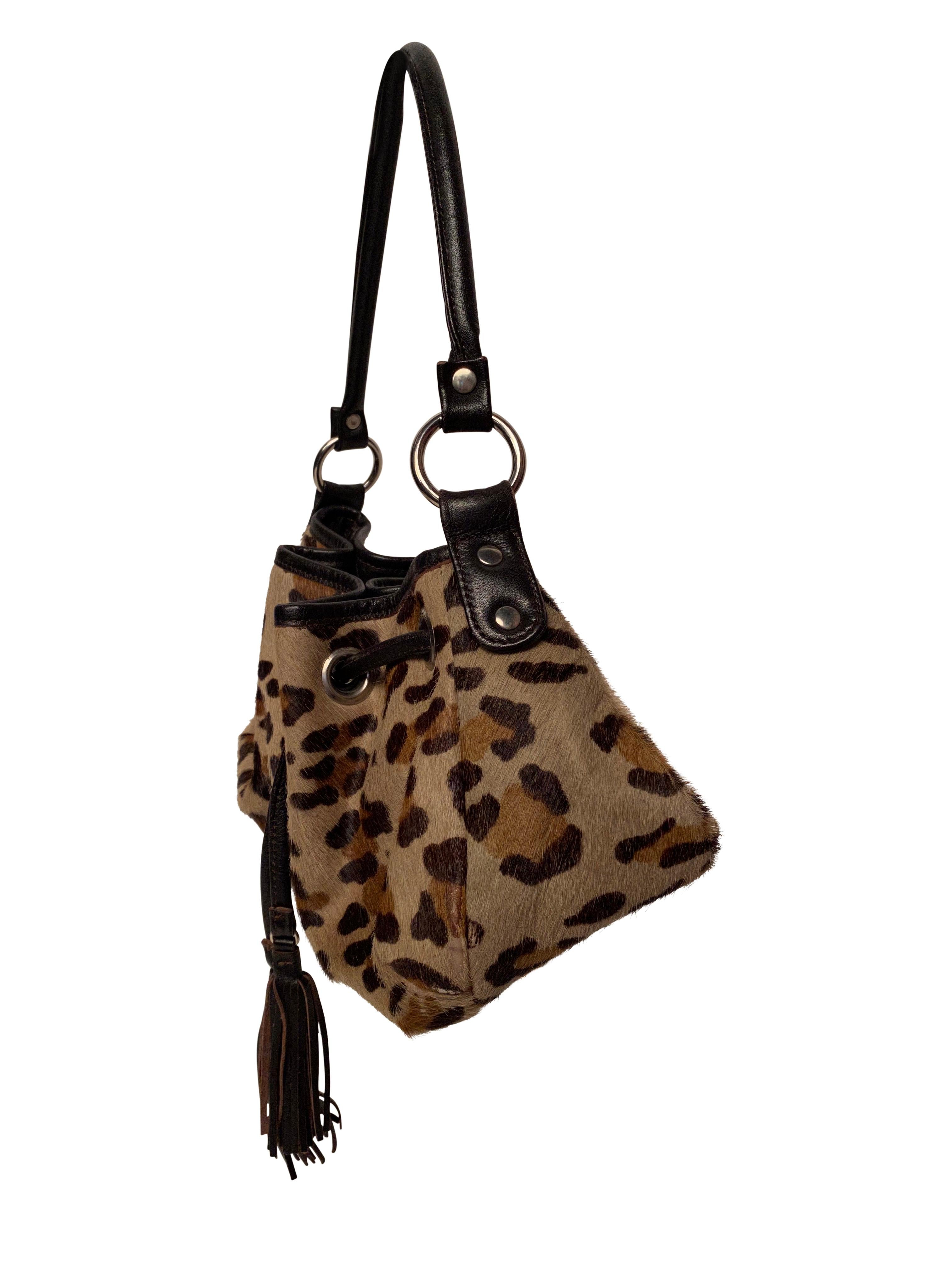 Black Barneys New York Leopard Print Handbag For Sale