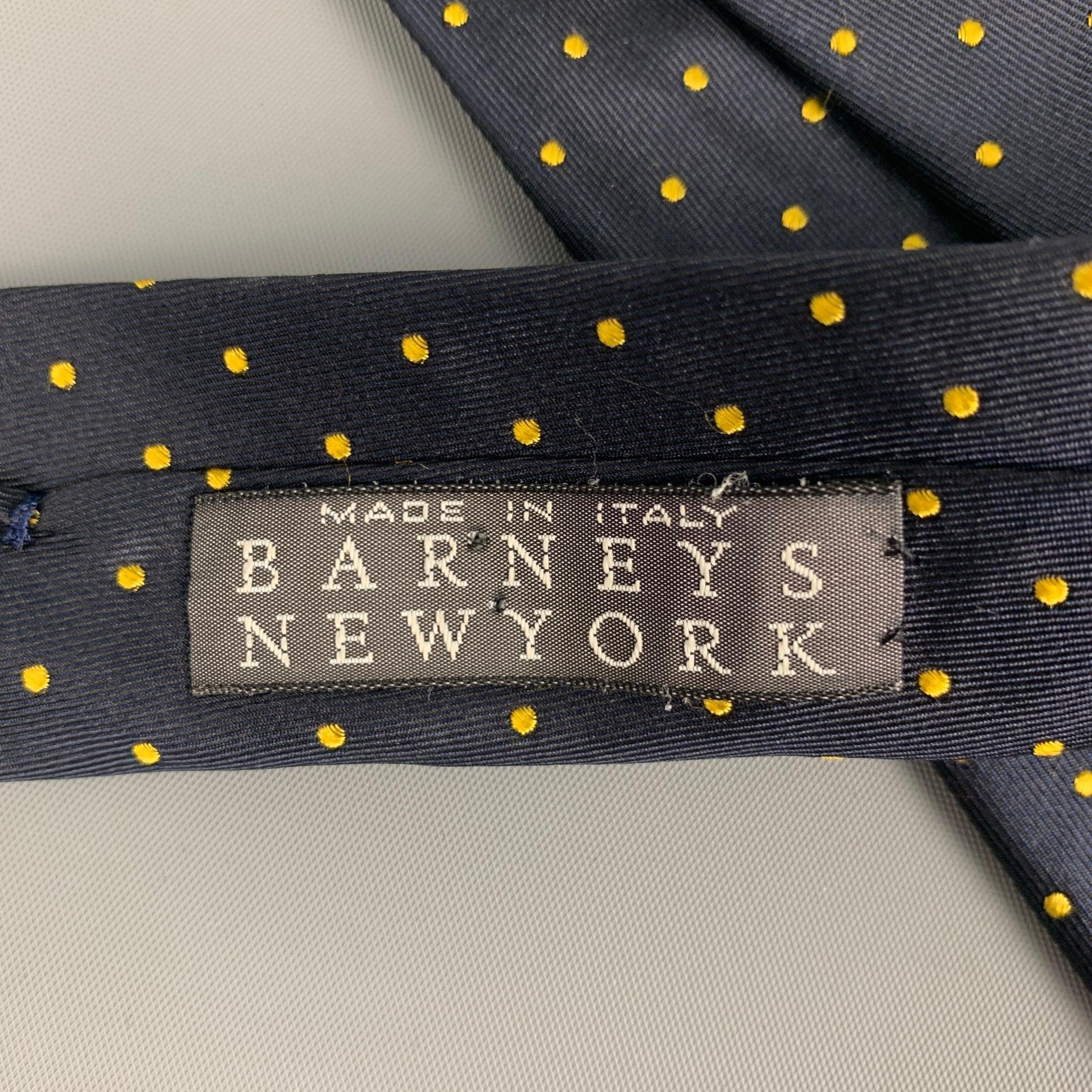 Men's BARNEY'S NEW YORK Navy Yellow Polka Dot Silk Twill Tie