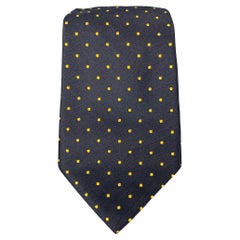 BARNEY'S NEW YORK Navy Yellow Polka Dot Silk Twill Tie