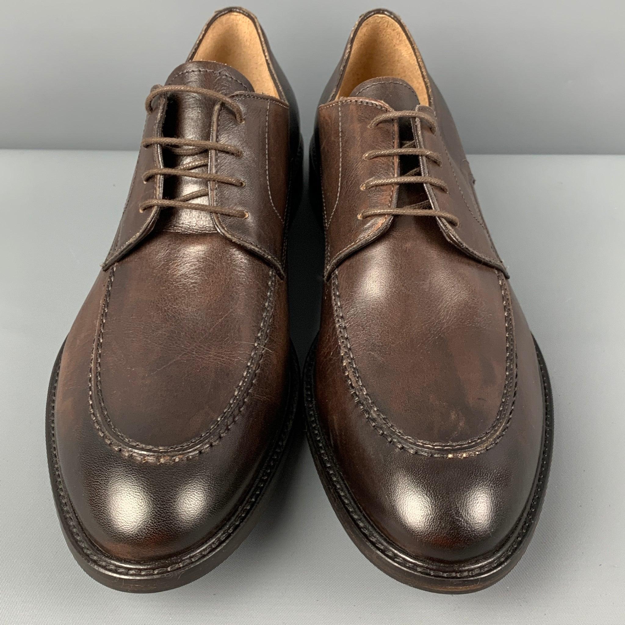 Men's BARNEYS NEW YORK Size 11 Brown Antique Leather Lace Up Shoes