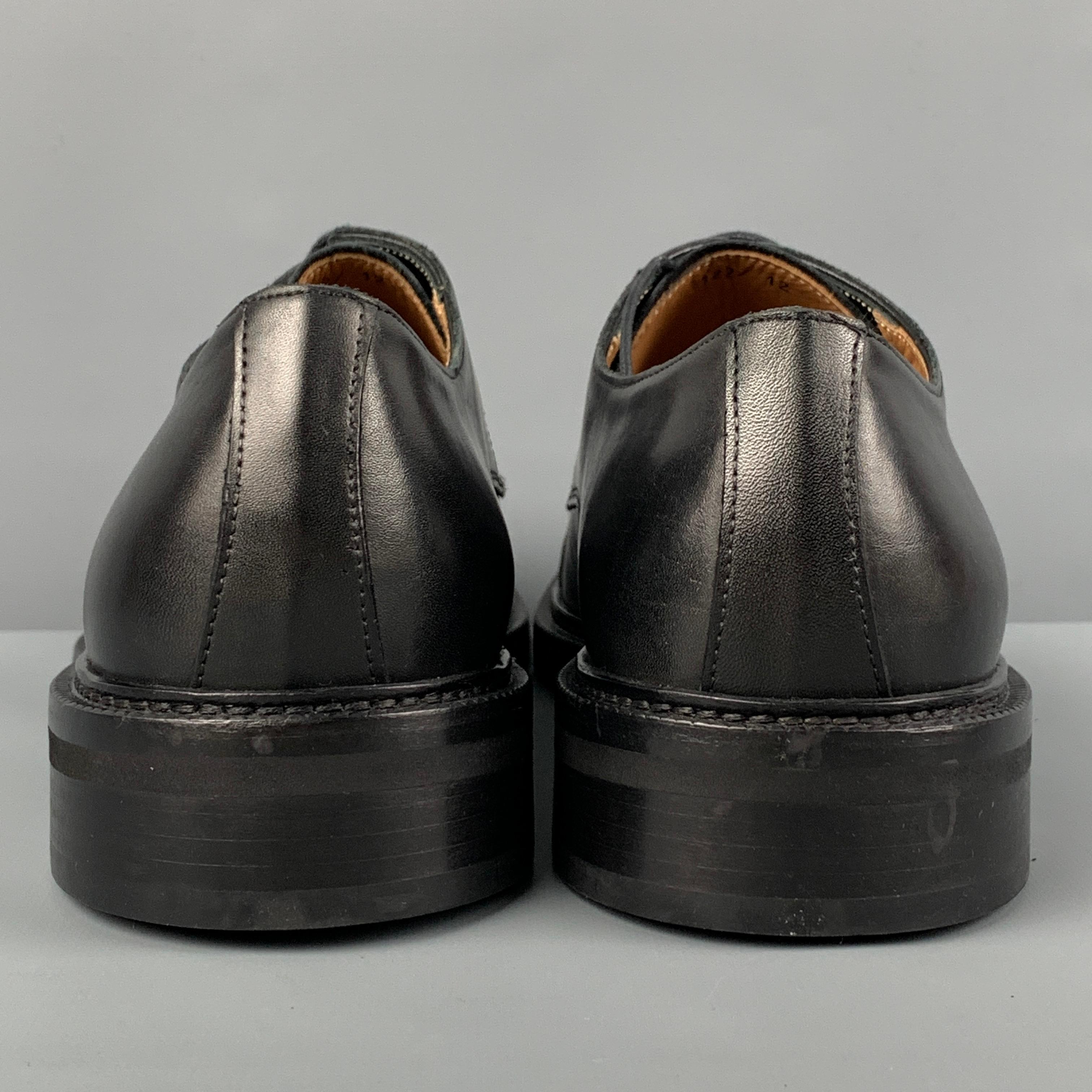 BARNEYS NEW YORK Size 12 Black Leather Cap Toe Lace Up Shoes In Excellent Condition In San Francisco, CA