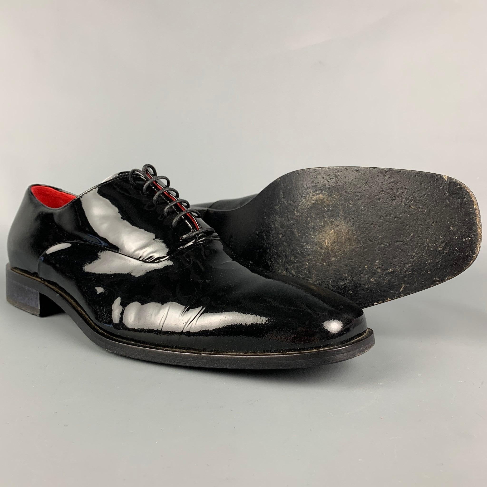 BARNEY'S NEW YORK Size 12 Black Patent Leather Lace Up Shoes In Good Condition In San Francisco, CA