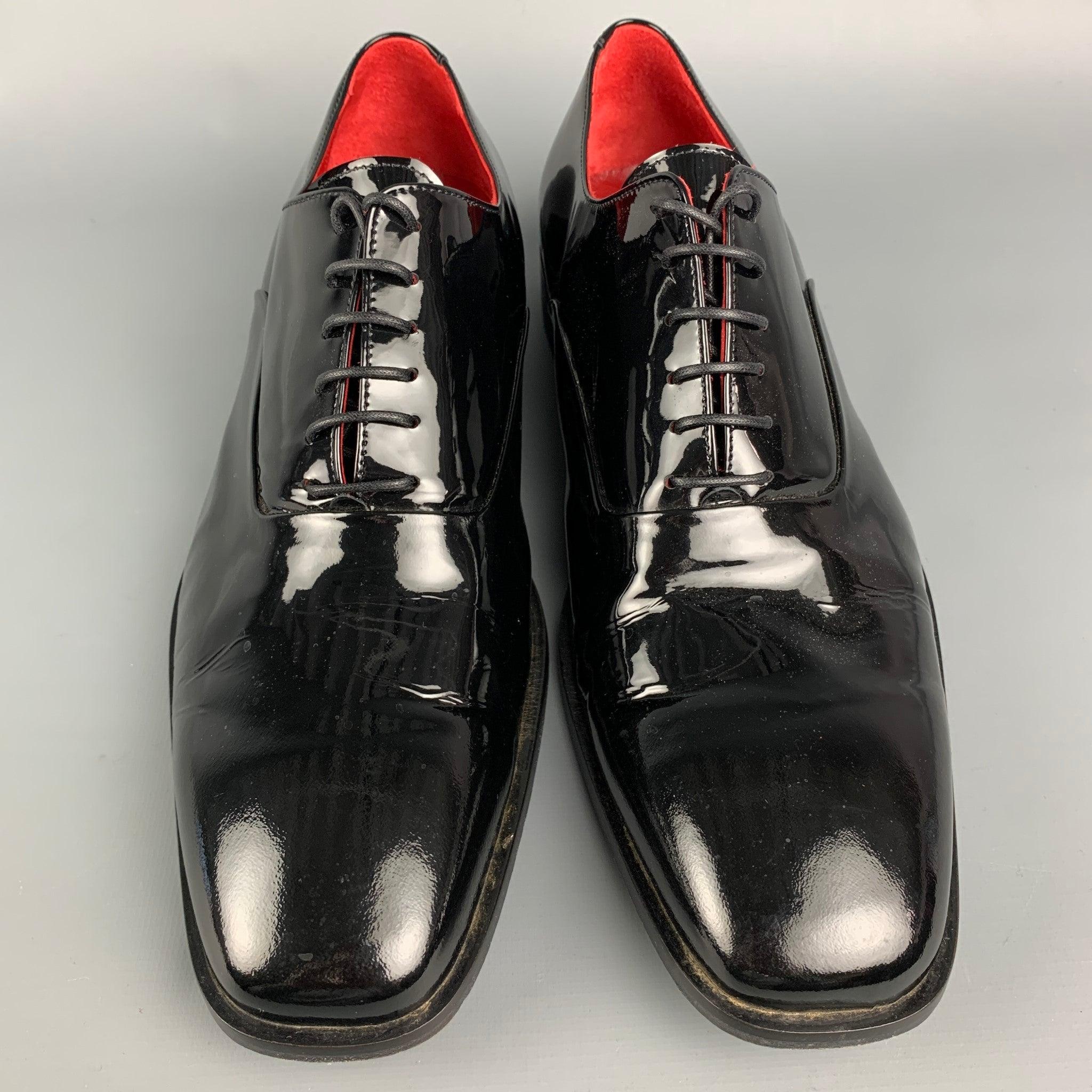 Men's BARNEY'S NEW YORK Size 12 Black Patent Leather Lace Up Shoes