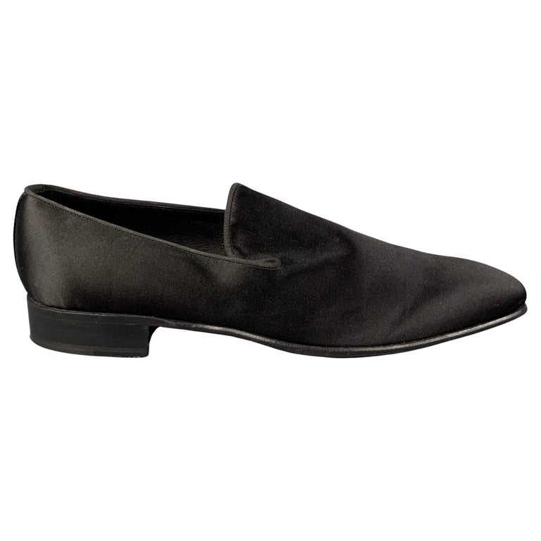 BARNEY'S NEW YORK Size 12 Black Solid Satin Slip On Loafers at 1stDibs