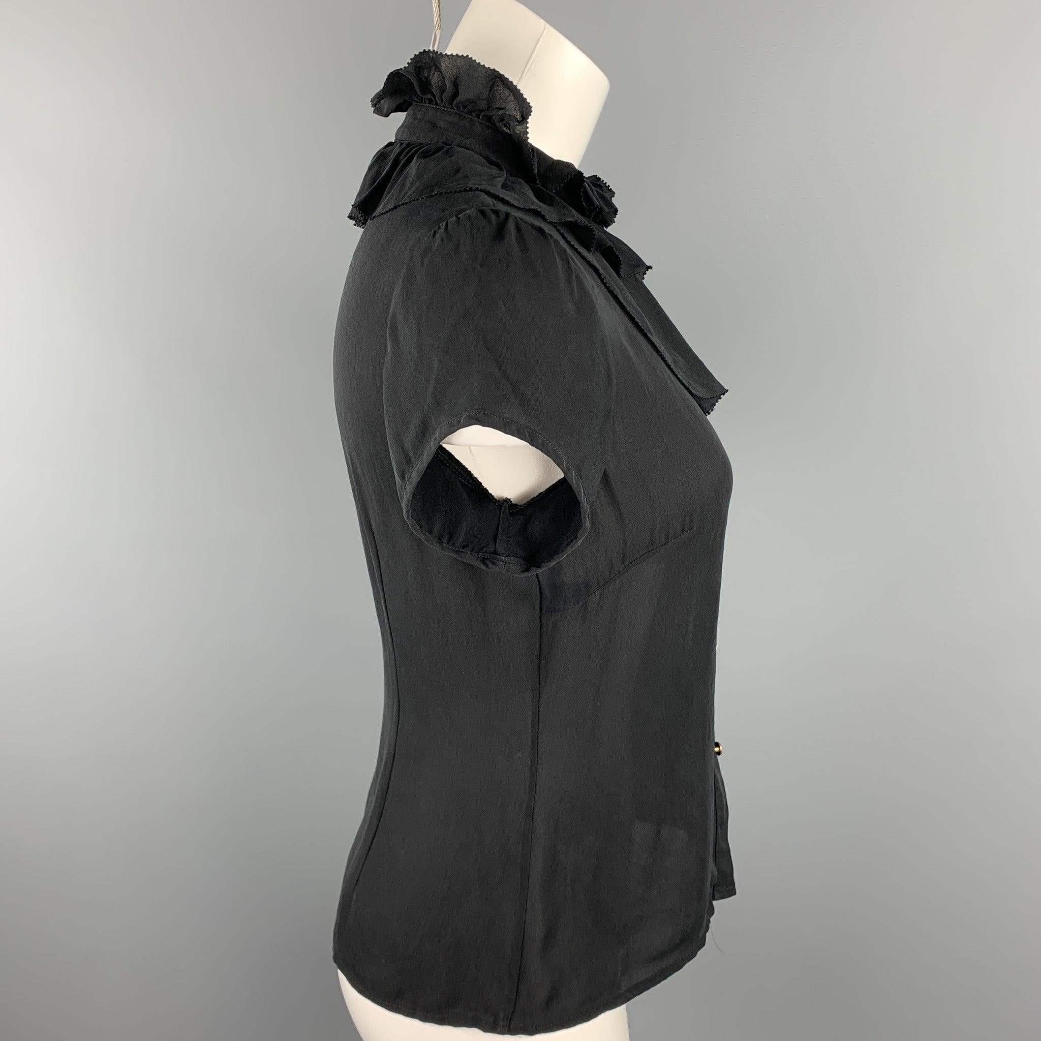 BARNEYS NEW YORK Size 2 Black Silk Ruffle Blouse In Good Condition For Sale In San Francisco, CA