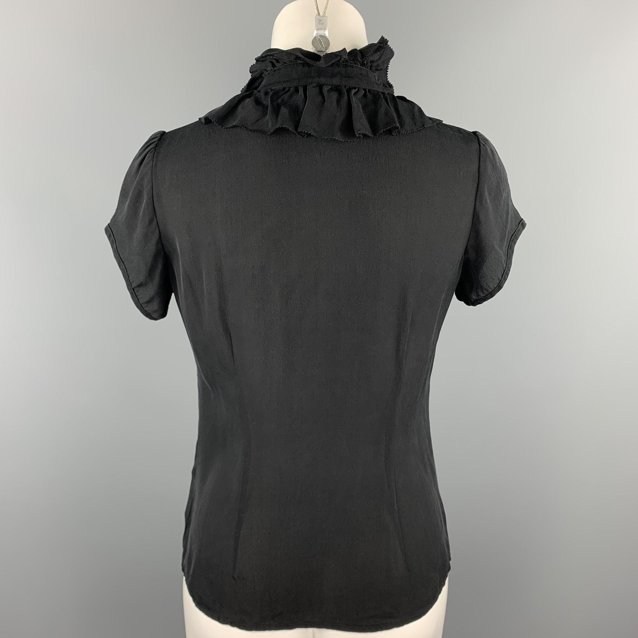 Women's BARNEYS NEW YORK Size 2 Black Silk Ruffle Blouse For Sale