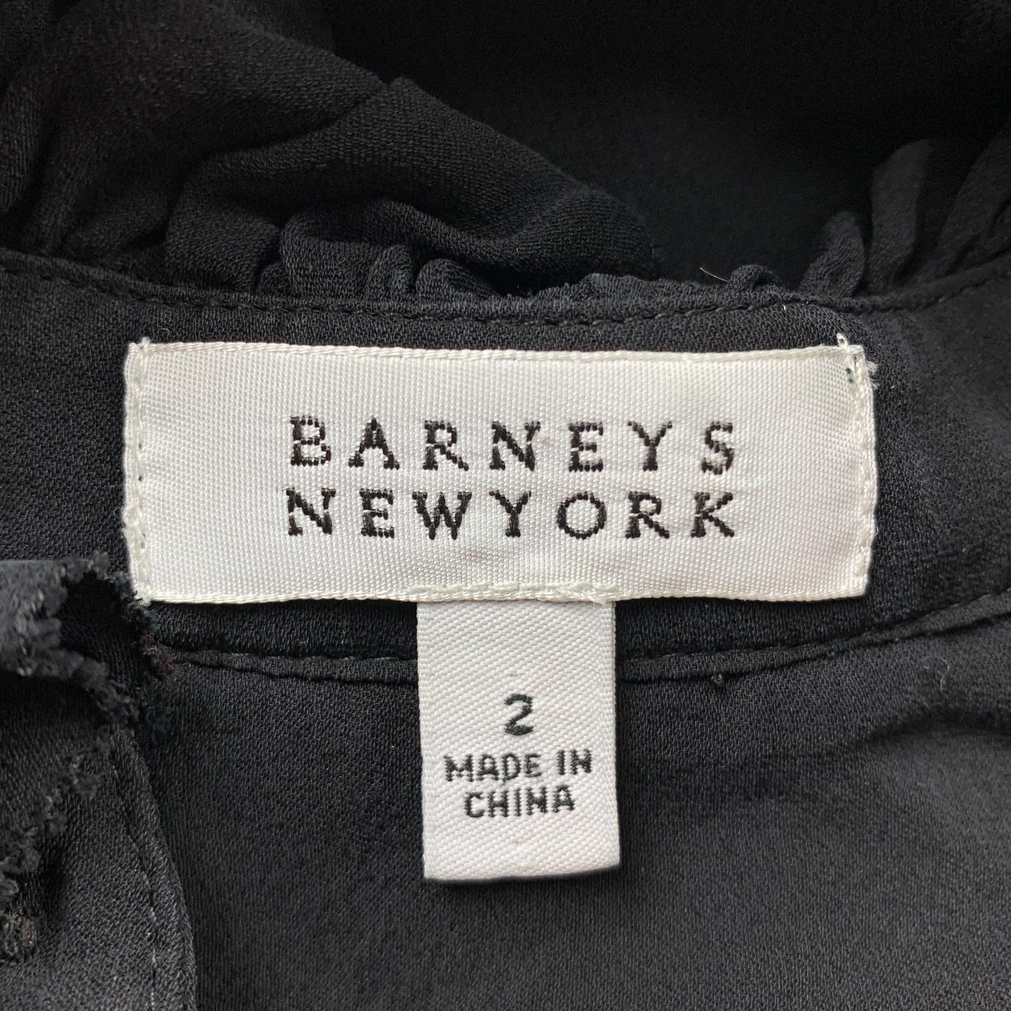 BARNEYS NEW YORK Size 2 Black Silk Ruffle Blouse 1