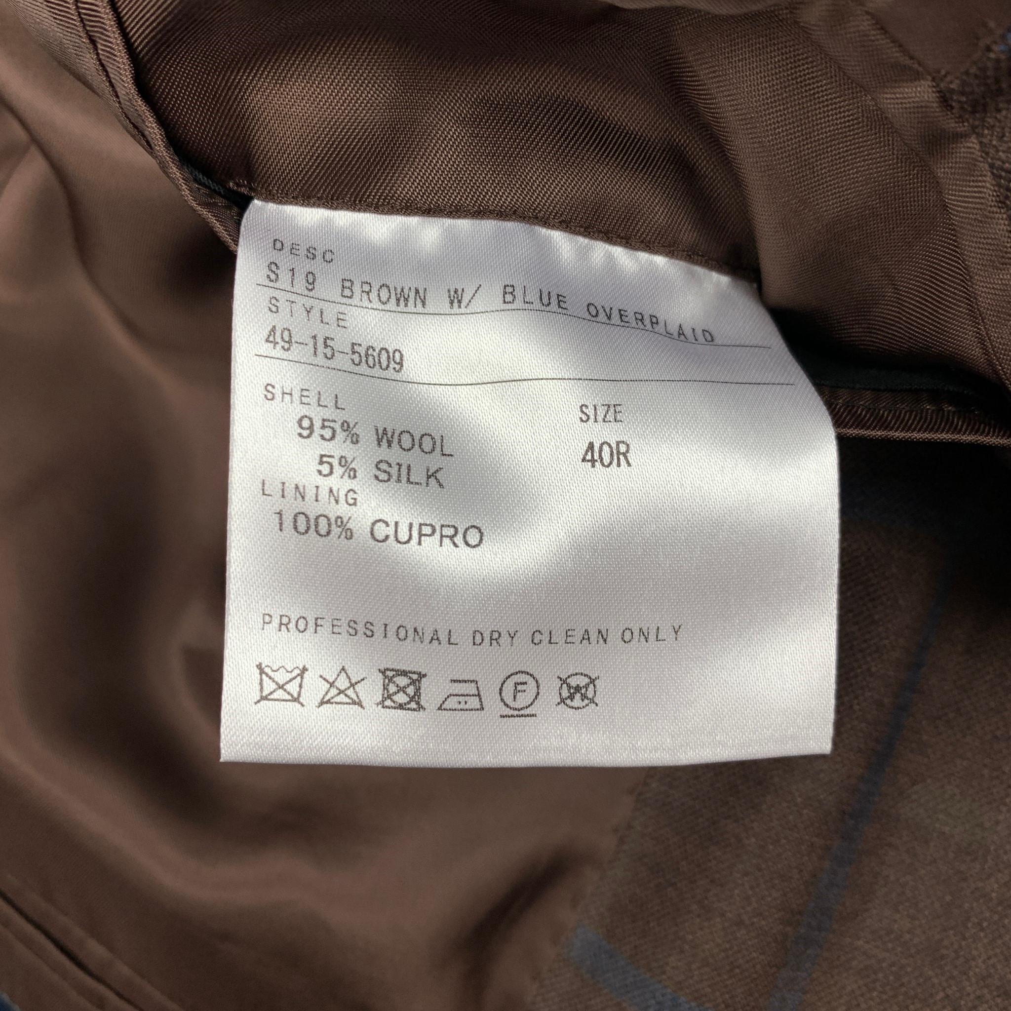 BARNEY'S NEW YORK Size 40 Brown Navy Plaid Wool Silk Sport Coat In Excellent Condition In San Francisco, CA