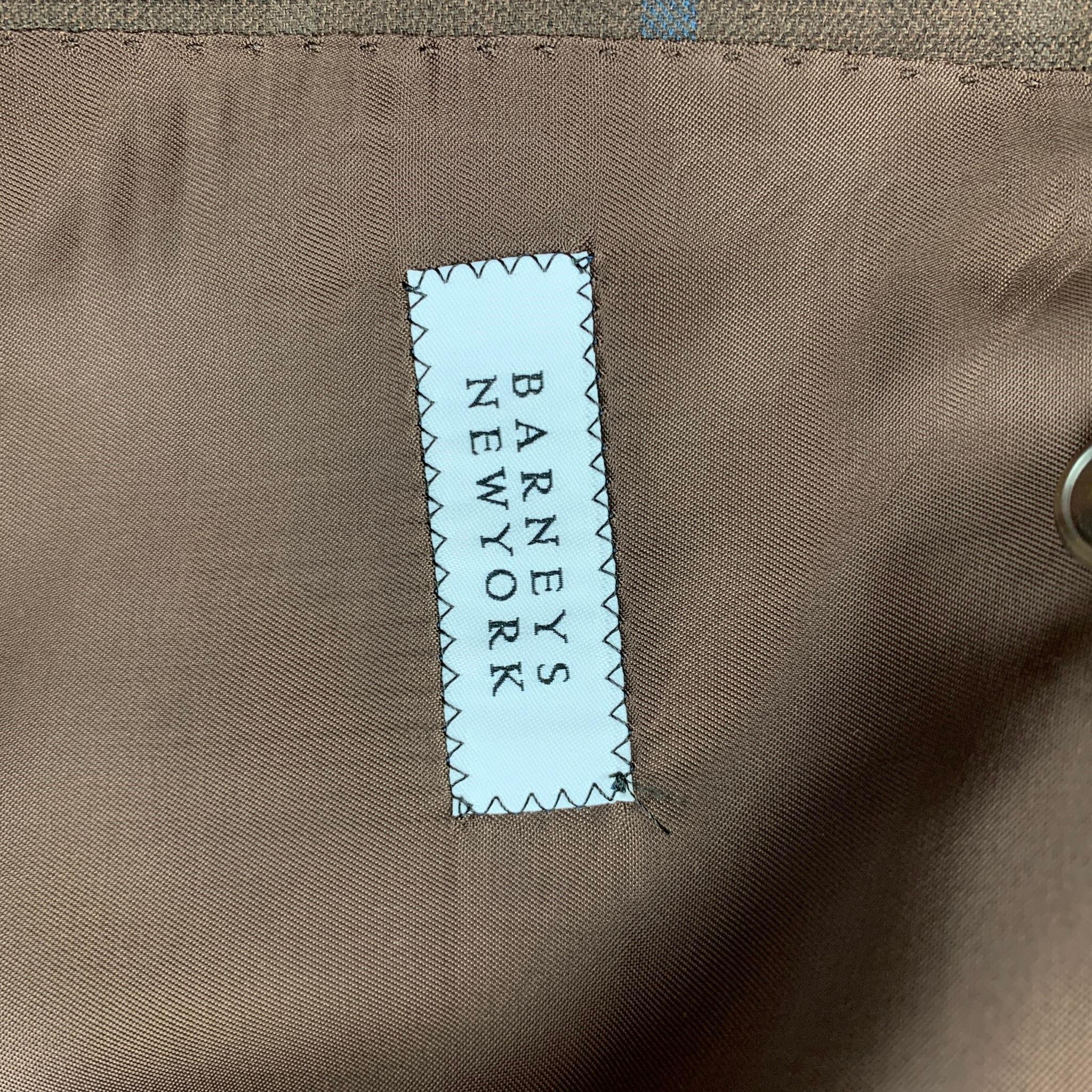 BARNEY'S NEW YORK Size 40 Brown Navy Plaid Wool Silk Sport Coat 1
