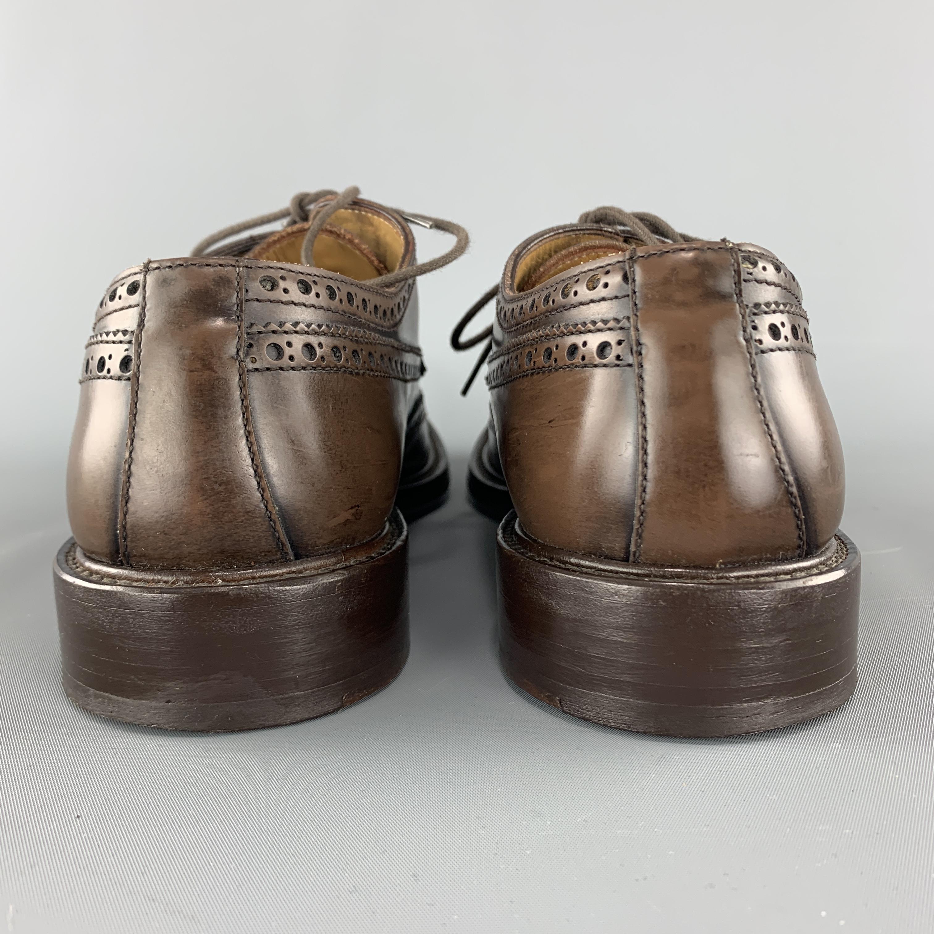 BARNEY'S NEW YORK Size 8.5 Brown Antique Leather Wingtip Lace Up Brogues In Good Condition In San Francisco, CA