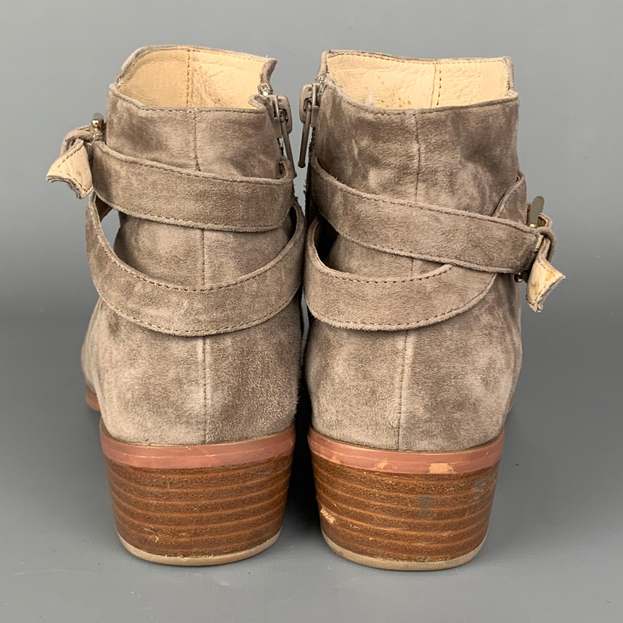 BARNEY'S NEW YORK Size 9 Taupe Suede Ankle Strap Boots In Good Condition In San Francisco, CA