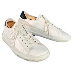BARNEY'S NEW YORK Sneakers basse in pelle bianca con suola in gomma, taglia 9,5