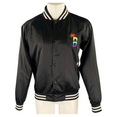 BARNEYS NEW YORK Size L Black Embroidery Polyester Bomber Jacket