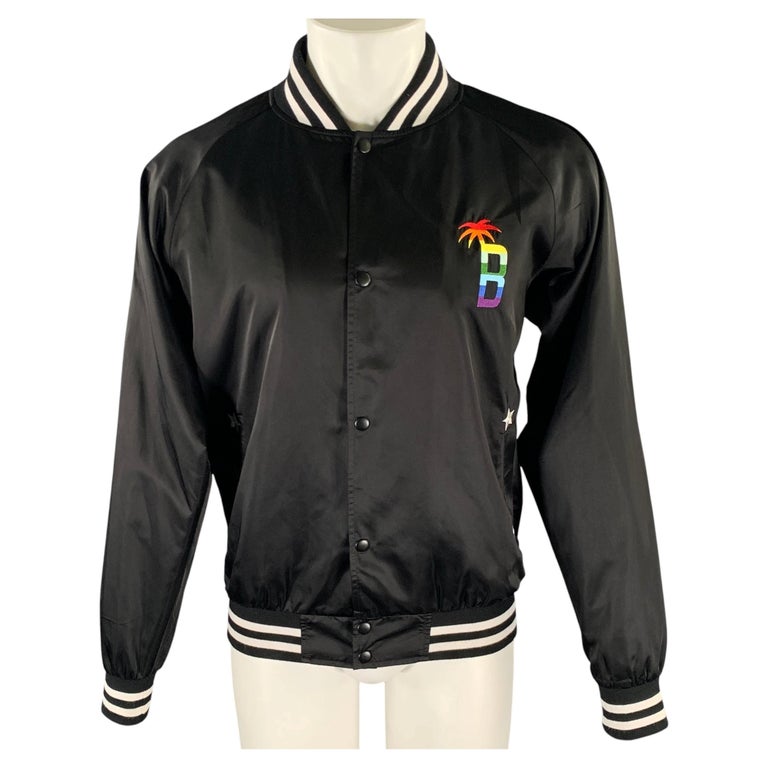 Barneys New York Size L Black Embroidery Polyester Bomber Jacket