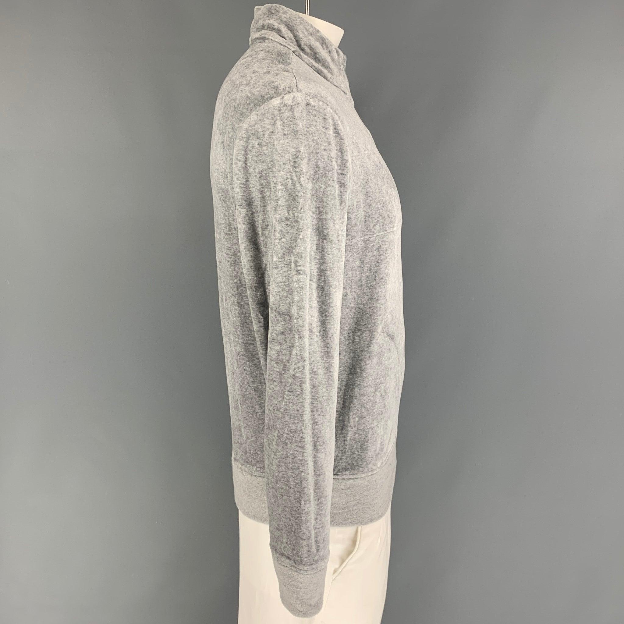 BARNEY'S NEW YORK sweatshirt comes in a grey cotton / modal featuring a high collar, slit pockets, and a half zip closure.
 Very Good
 Pre-Owned Condition. 
 

 Marked:  L  
 

 Measurements: 
  
 Shoulder: 20 inches Chest: 42 inches Sleeve: 25.5