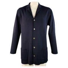 BARNEY'S NEW YORK Size L Navy Wool Button Up Cardigan
