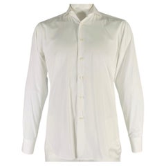 BARNEY'S NEW YORK Size L White Cotton Spread Collar Long Sleeve Shirt