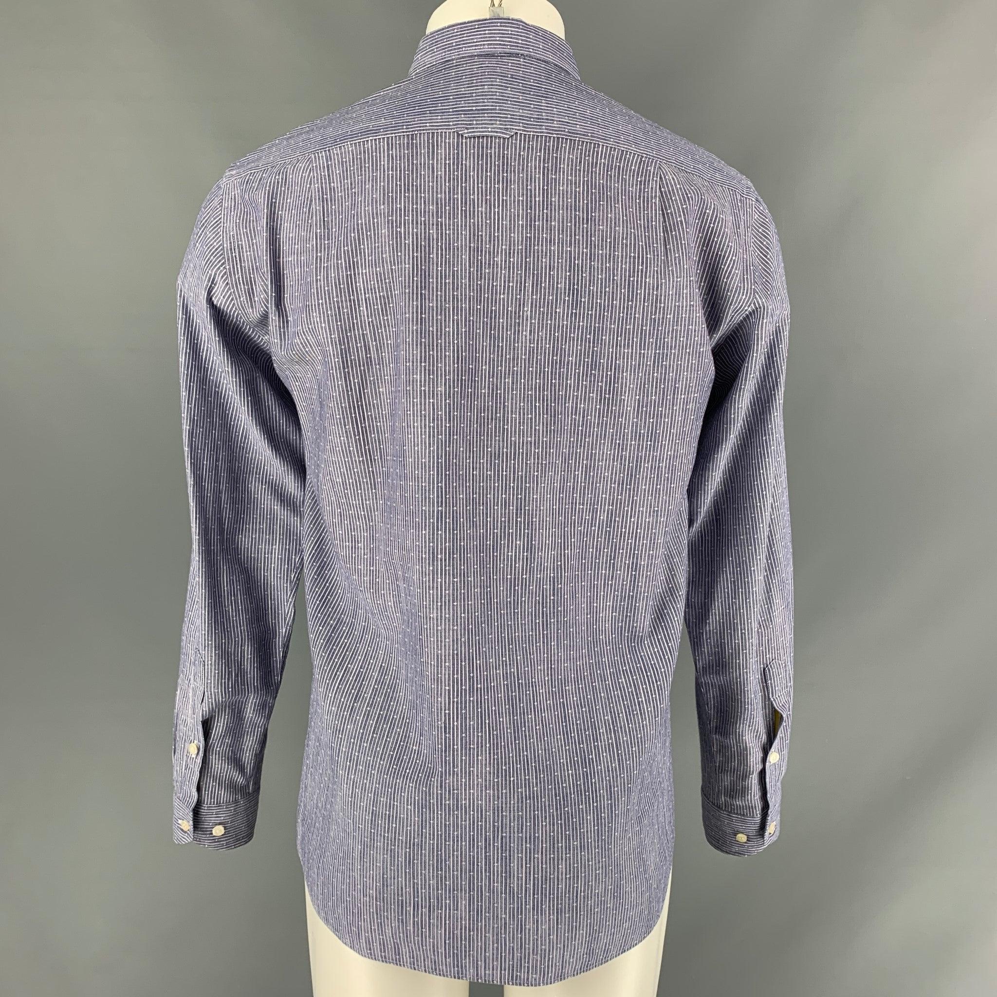 Gray BARNEY'S NEW YORK Size M Blue & White Stripe Cotton Long Sleeve Shirt