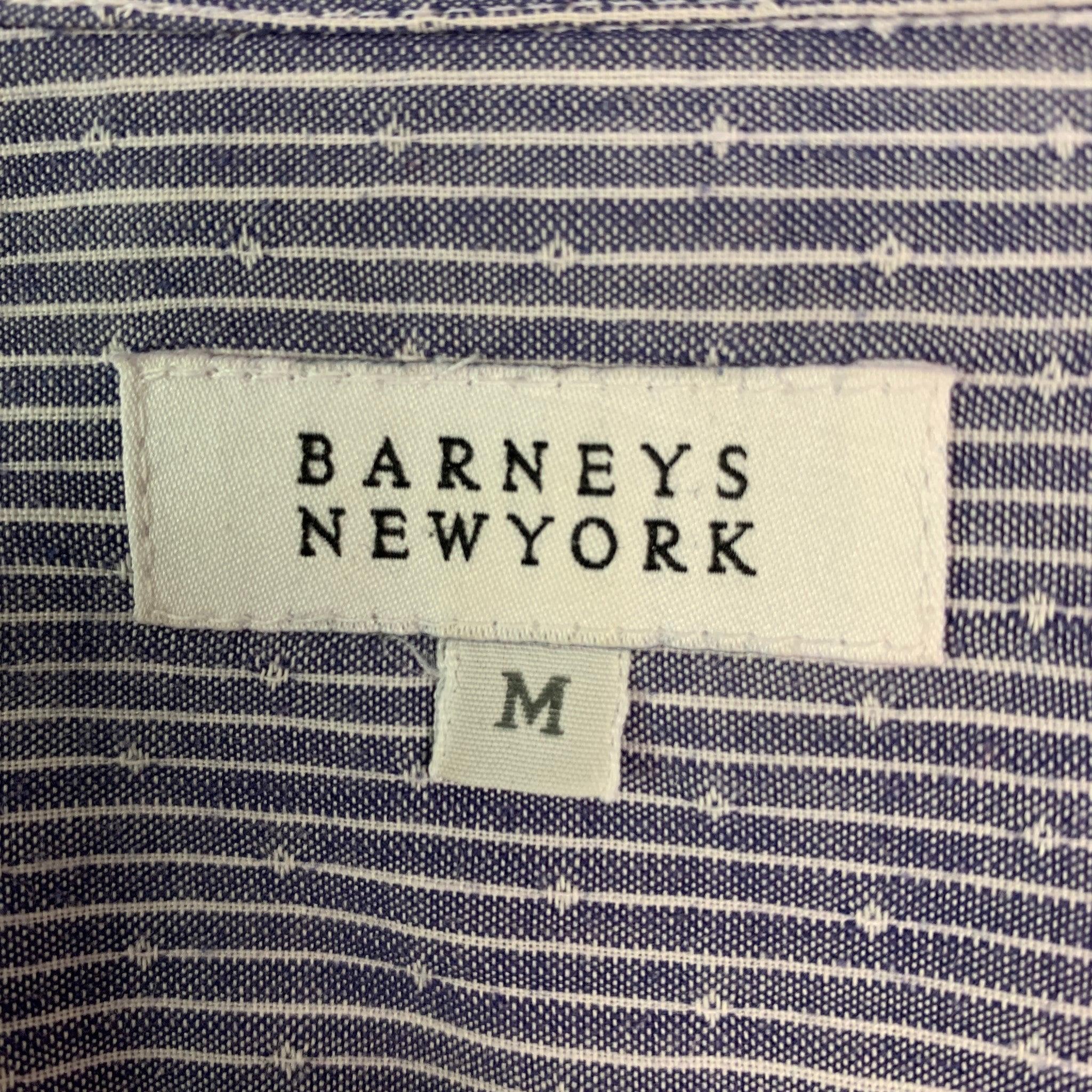 BARNEY'S NEW YORK Size M Blue & White Stripe Cotton Long Sleeve Shirt In Excellent Condition In San Francisco, CA