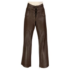 BARNEY'S NEW YORK Size M Brown Contrast Stitch Leather Casual Pants
