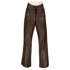 BARNEY'S NEU YORK Größe M Braune Casual-Hose aus Leder mit Kontraststich