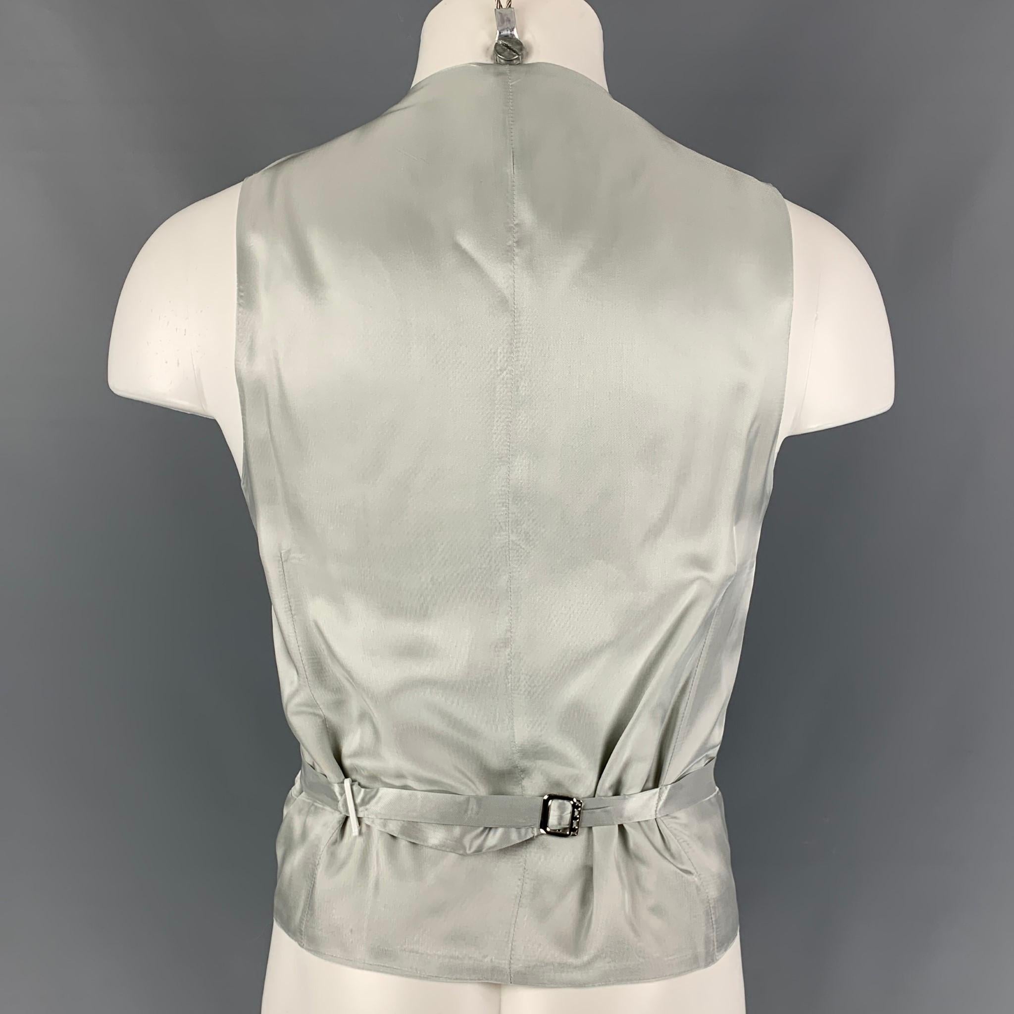 BARNEYS NEW YORK Size M Silver Diagonal Stripe Silk Buttoned Vest In Good Condition In San Francisco, CA