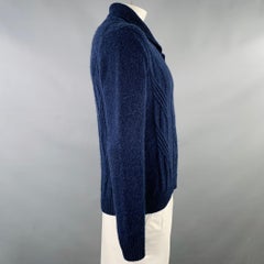 BARNEY'S NEW YORK Size XL Navy Cable Knit Cashmere Shawl Collar Sweater