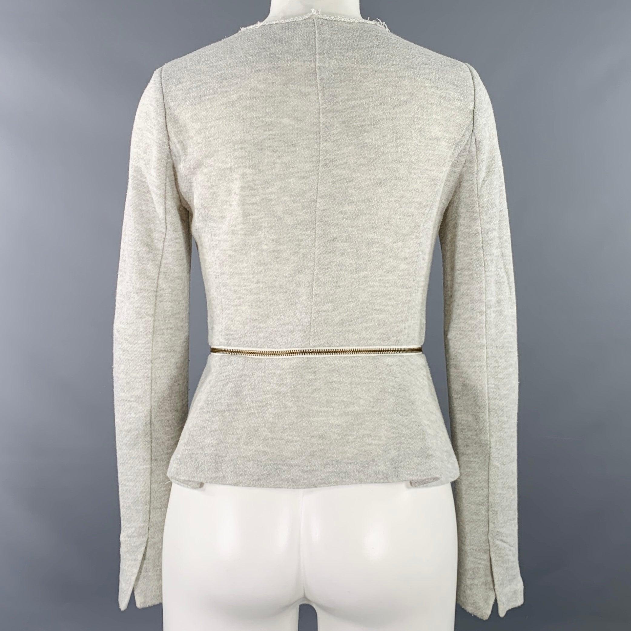 Gray BARNEYS NEW YORK Size XS Grey Cotton Blend Peplum Jacket Blazer For Sale